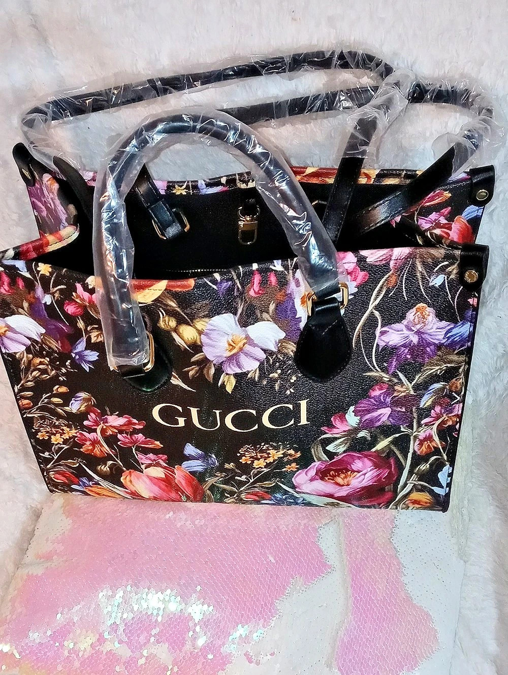 Gucci Floral Tote in Black & Multicolor NWT - Picture 3 of 11
